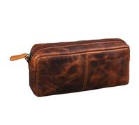 STILORD 'Spencer' Vintage Leather Pencil Case - Zipper Pouch - Organizer Roll-Up Pouch - Pen Case Genuine Leather, Colour:Kara - Cognac