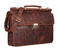 STILORD "Stephan" Leather Briefcase Bag Men Women Vintage Work Bag Shoulder Bag University Laptop Bag 16 Inches for Business Office Bag Colour:Kara - Cognac