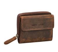 STILORD 'Suki' Small Leather Coin Purse for Women- Mini Wallet with Zip Retro Ladies Slim Purse with Extra Coin Compartment - Genuine Leather Wallet in Elegant Gift Box, Colour:Kreta - Brown