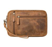 STILORD 'Sunny' Wrist Bag Men Genuine Leather Clutch with Strap Handbag for Tablet 8.4 Inches Mens Travel Document Wallet, Colour:Sepia - Brown