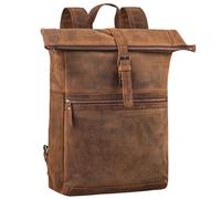 STILORD 'Tacoma' Leather Rolltop Backpack - Large Vintage Genuine Leather Rucksack for 17 Inch Laptop - Stylish Business Backpack for Men and Women, Colour:oak - brown