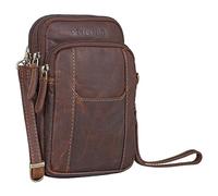 STILORD 'Tertius' Leather Crossbody Phone Bag - 3-in-1 System Small Shoulder Bag for Men - Genuine Leather, Colour:Cognac Dark Brown