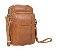 STILORD 'Tertius' Leather Crossbody Phone Bag - 3-in-1 System Small Shoulder Bag for Men - Genuine Leather, Colour:Cognac-Brown