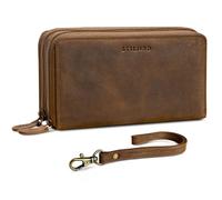 STILORD 'Thor' XXL Mens Leather Wallet with Wrist Strap & Double Zipper Long RFID Clutch Large Genuine Leather Men's Wallets with Coin Pocket for Phone Travel Business, Colour:Middle Brown