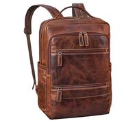STILORD "Torben" 15-16 inch Laptop Backpack Leather Large - Real Leather Backpack with Lots of Compartments - Women and Mens Rucksack for Work with Trolley Strap Colour:Salerno - Brown
