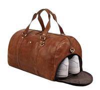 STILORD 'Ventura' Real Leather Weekender for Men and Women - Elegant Gym Duffel Large Holdall Carry-On Overnight Case Travel Bags Cabin Luggage Genuine Leather, Colour:Brandy - Cognac