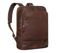 STILORD "Wilbert Backpack with many compartments Leather Vintage Large Business Backpack for Men and Women Genuine Leather Daypack for Study and Office Colour:cognac dark brown