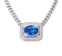 StiloVero 15.7"+2.8" Cuban Chain for Women - 1.5ct Certified Cobalt Spinel with 26x1.3mm Halo Setting Moissanite (0.26ct) Thick 18K White Gold Plated 925, 15.8"+2.8", Lab-grown Cobalt Spinel Sterling
