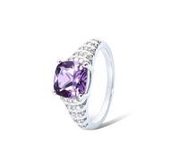 StiloVero 2.7ct Color Changing Sapphire Ring VVS1 Cushion Cut Gemstone with Certificate Halo Moissanite Solid 925 Sterling Silver Rhodium Plated Elegant Gift for Women, Rhodium Plated Sterling Silver