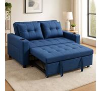 STILVORA 3-in-1 Sofa Bed 157 cm with Pull-Out Bed & Blue Linen STILVORA Blue