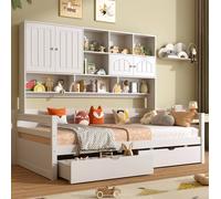 STILVORA 3ft Single Bed Frame with Storage & Bookcase Headboard in White STILVORA White Single
