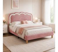STILVORA 3ft Upholstered Bed Frame with LED Headboard in Pink | Size: Single STILVORA Pink Single