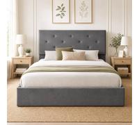 STILVORA 4ft6 Double Bed Frame with Gas Lift Storage in Grey STILVORA Grey Double