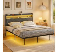 STILVORA 4ft6 Double Bed Frame with LED & Charging Station in Grey STILVORA Grey Double