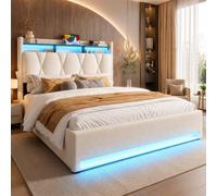 STILVORA 4ft6 Double Bed Frame with LED, USB & Storage in Beige STILVORA Beige Double