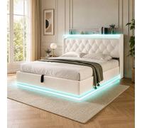 STILVORA 4ft6 Double Ottoman Bed with LED & Charging in White STILVORA White Double