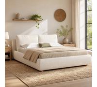 STILVORA 4ft6 Ottoman Storage Bed Frame with Boucle Upholstery in White | Size: Double STILVORA White Double