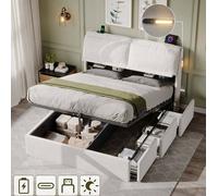 STILVORA 5ft King Ottoman Bed with Storage, USB & LED in Cream STILVORA Cream King
