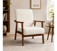 STILVORA Accent Chair with Wooden Frame in White Boucle STILVORA White