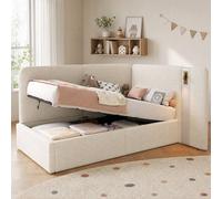 STILVORA Bed Frame 3ft Single with storage beige bouclé STILVORA Beige Single