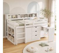STILVORA Bed Frame 3ft Single with storage white wooden structure | Size: Junior STILVORA White Junior
