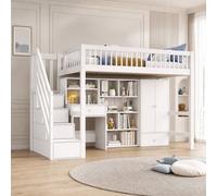 STILVORA Bed Frame 3ft Single with storage white wooden structure | Size: Junior STILVORA White Junior