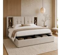 STILVORA Bed Frame 6ft Super King with storage natural linen STILVORA Natural Super King