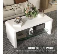 STILVORA Coffee Table with 2-Tier Shelf in Gloss White STILVORA White