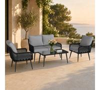 STILVORA Four-Piece Patio Set with Glass Coffee Table in Black STILVORA Black