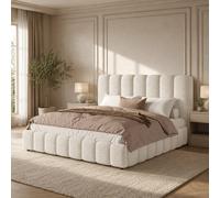 STILVORA King Size Upholstered Bed with Hydraulic Storage in White STILVORA White King