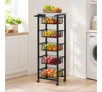 STILVORA Kitchen Trolley with 5 Baskets & Marble-Effect Top in Black STILVORA Black