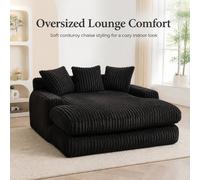 STILVORA Oversized Chaise Lounge Chair with Three Pillows in Black STILVORA Black