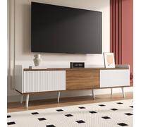 STILVORA TV Unit with Three Doors & Raised Edge in White & Natural STILVORA Multicolor