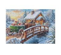 Stimulate Creativity with Christmas Carriage Winter Snow Bridge Outdoor 300 Piece Adult Puzzle Fun Relaxing And Ideal for Leisure 300 PCS（40x28cm）