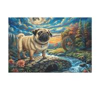 Stimulate Your Mind with Pug River Forest Cute Pet Wildlife Wild Nature 1000 Piece Adult Puzzle Fun Challenging And Ideal for Leisure 1000 PCS（75x50cm）