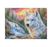 Stimulate Your Mind with White Wolf Waterfall Forest Wildlife Wild Nature Beautiful 500 Piece Adult Puzzle Fun Challenging And Ideal for Leisure 500 PCS（52×38cm）