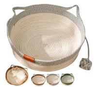 Stimulicat Cat Bed, Stimulicat Handwoven Cat Basket, Foldable Round Cotton Rope, Scratch Resistance Easy to Clean, for Small & Large Cats & Dog (Gray,Small)