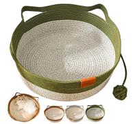 Stimulicat Cat Bed, Stimulicat Handwoven Cat Basket, Foldable Round Cotton Rope, Scratch Resistance Easy to Clean, for Small & Large Cats & Dog (Green,Medium)