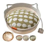Stimulicat Cat Bed, Stimulicat Handwoven Cat Basket, Foldable Round Cotton Rope, Scratch Resistance Easy to Clean, for Small & Large Cats & Dog (Gray With Cushion,Small)