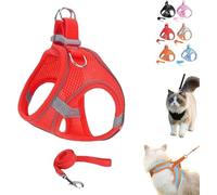 Stimulicat Cat Harness,Adjustable Soft Mesh Vest Harness with Reflective Safety Strip,Escape Proof Soft Mesh Vest,Side-Through No-Pull Design,Allowing Cats to Safe and Stress-Free (Red, XXS)