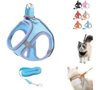 Stimulicat Cat Harness,Adjustable Soft Mesh Vest Harness with Reflective Safety Strip,Escape Proof Soft Mesh Vest,Side-Through No-Pull Design,Allowing Cats to Safe and Stress-Free (Blue, S)