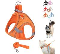 Stimulicat Cat Harness,Adjustable Soft Mesh Vest Harness with Reflective Safety Strip,Escape Proof Soft Mesh Vest,Side-Through No-Pull Design,Allowing Cats to Safe and Stress-Free (Orange, M)