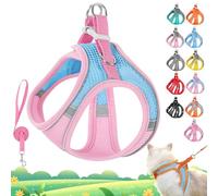 Stimulicat Cat Harness, Cat Harness and Leash Set Escape Proof, Adjustable Soft Mesh Vest with Reflective Safety Strips for Outdoor, Easy to Wear (Pink blue, M 7-8.5kg)
