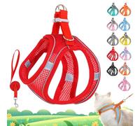 Stimulicat Cat Harness, Cat Harness and Leash Set Escape Proof, Adjustable Soft Mesh Vest with Reflective Safety Strips for Outdoor, Easy to Wear (Red, XXS 2-3kg)