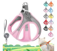 Stimulicat Cat Harness, Cat Harness and Leash Set Escape Proof, Adjustable Soft Mesh Vest with Reflective Safety Strips for Outdoor, Easy to Wear (Pink gray, XXS 2-3kg)