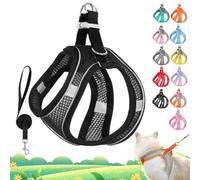 Stimulicat Cat Harness, Cat Harness and Leash Set Escape Proof, Adjustable Soft Mesh Vest with Reflective Safety Strips for Outdoor, Easy to Wear (Black, L 9-10kg)