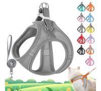 Stimulicat Cat Harness, Cat Harness and Leash Set Escape Proof, Adjustable Soft Mesh Vest with Reflective Safety Strips for Outdoor, Easy to Wear (Gray, L 9-10kg)