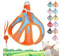Stimulicat Cat Harness, Cat Harness and Leash Set Escape Proof, Adjustable Soft Mesh Vest with Reflective Safety Strips for Outdoor, Easy to Wear (Orange blue, M 7-8.5kg)