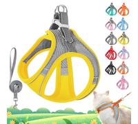 Stimulicat Cat Harness, Cat Harness and Leash Set Escape Proof, Adjustable Soft Mesh Vest with Reflective Safety Strips for Outdoor, Easy to Wear (Yellow, L 9-10kg)