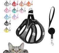 Stimulicat Cat Harness, Stimuli Cat Harness, Cat Harnes and Leash Set Escape Proof, Reflective Design, Double Fixation on the Neck and Chest (Black, L (recommended 18-28 catties))